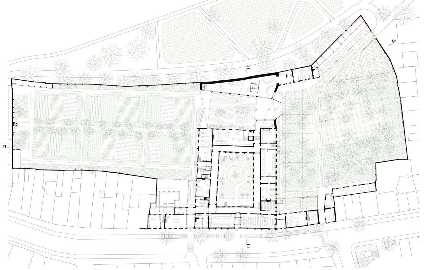 Beeld uit het visievoorstel van B-architecten en Juxta Architecture voor het project van de Sint-godelieve abdij in Brugge