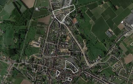 Luchtfoto Borgloon met sites voor de strategische ontwikkelingsvisie voor Borgloon
