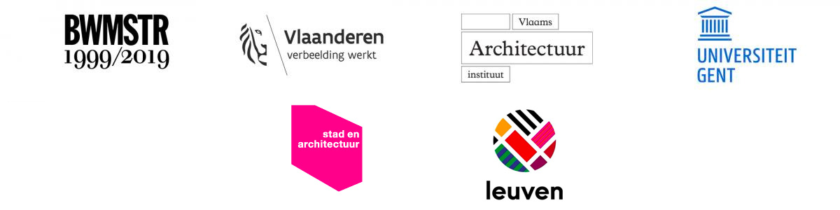Logo Vlaams Bouwmeester, Vlaanderen, UGent, Vlaams Architectuurinstituut, stad Leuven en Stad en Architectuur